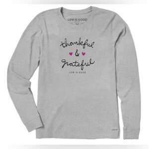EUC- Life Is Good ‘Thankful & Grateful’ Long Sleeve V- Neck Crusher T-Shirt